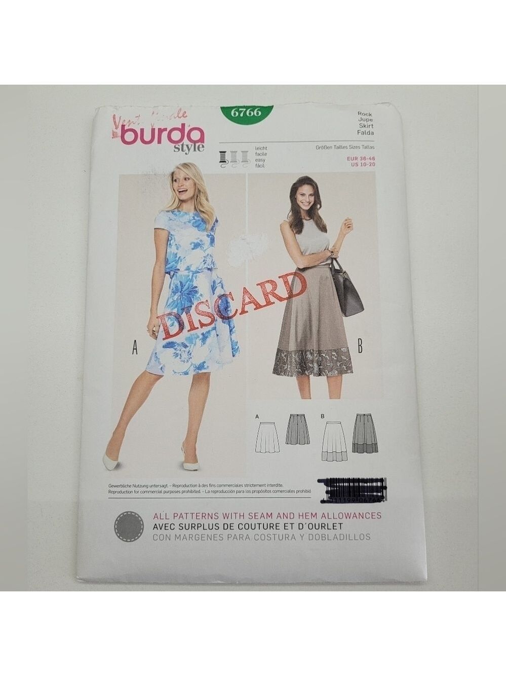 ✨4/$20✨ Burda 6766 Skirt Sewing Pattern Uncut Size 10-20 Uncut DIY Supplies